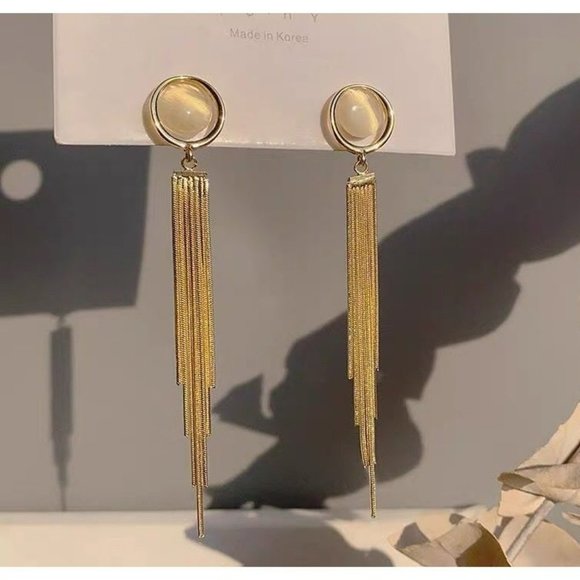 Jewelry - s925 silver opal long tassel earrings